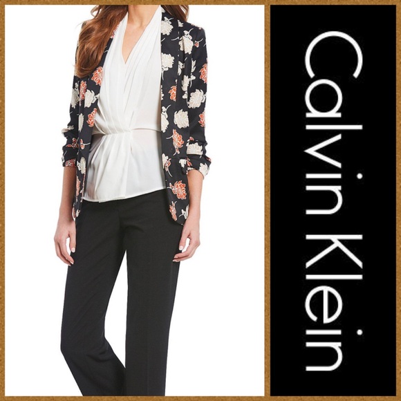 Calvin Klein Jackets & Blazers - ' EUC | Calvin Klein Black Floral Blazer!!